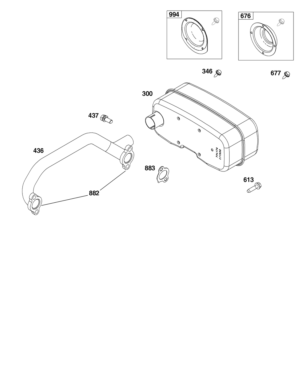 Exhaust Group Diagram and Parts List for 356777-0147-B5 200000 - 399999 Briggs and Stratton Engine